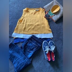 💖5 for $25💖 Womens Sleeveless Top Flowy Colorblock Yellow White Navy Size M